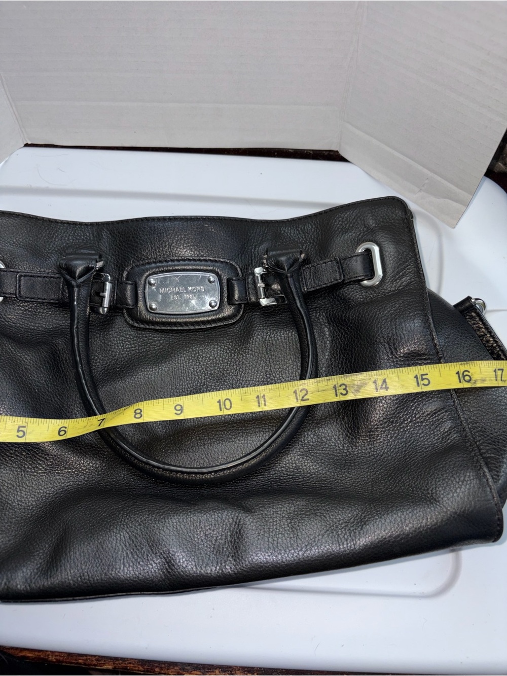 Michael Kors Black Leather Satchel with silver Tone Hardware - Picture 12 of 13